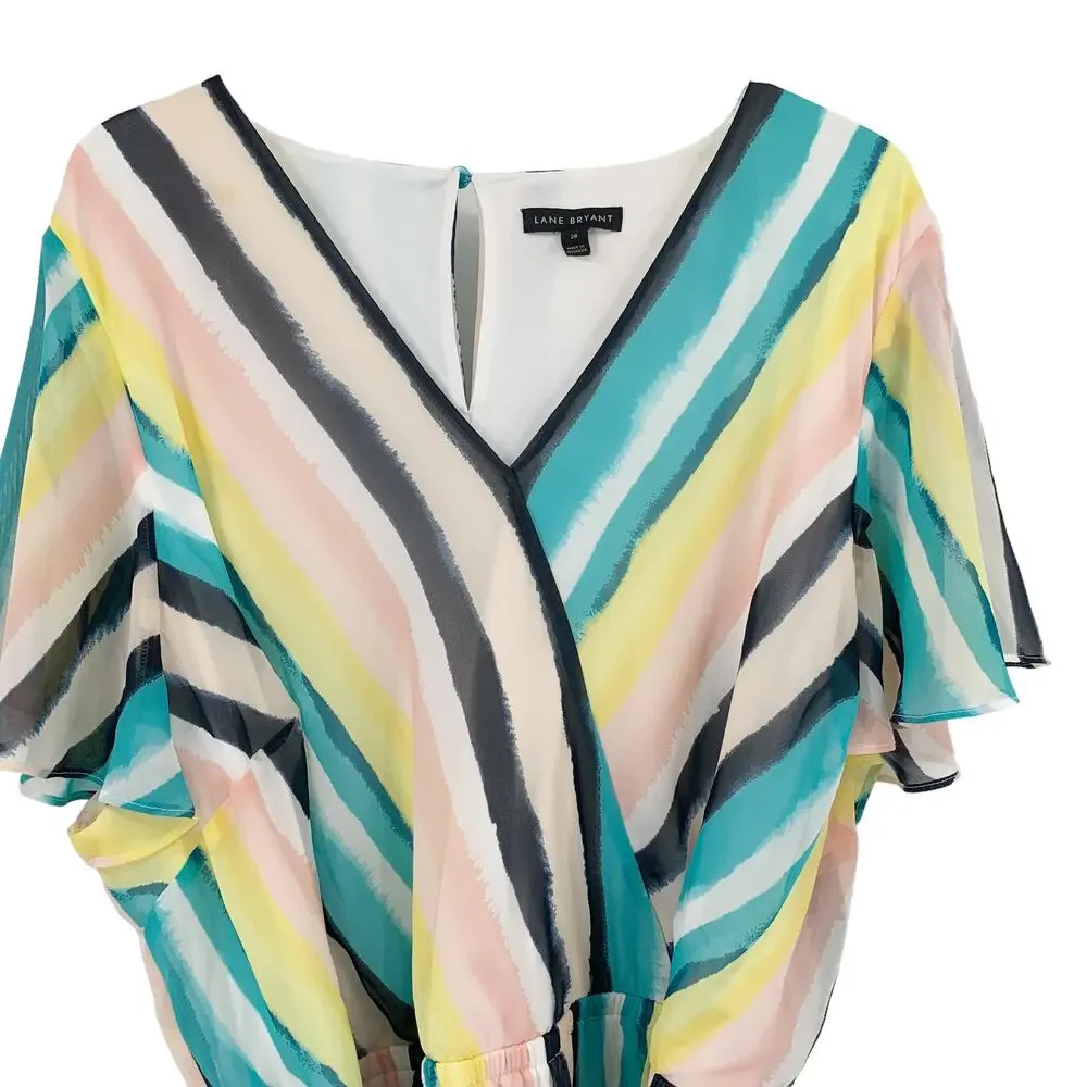 LANE BRYANT Dress Size 28 Watercolor Stripe Pastel Lined Knee Length - Picture 3 of 7